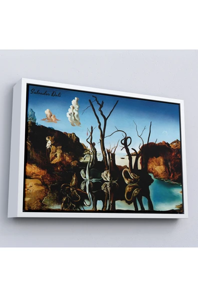 Trezon Ahşap Çerçeveli Salvador Dali - Filleri Yansıtan Kuğular Tablo - Swans Reflecting Elephants-7118 ürün görseli 1