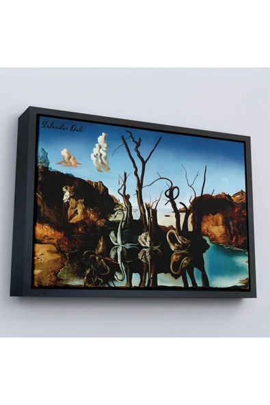 Trezon Ahşap Çerçeveli Salvador Dali - Filleri Yansıtan Kuğular Tablo - Swans Reflecting Elephants-7118 ürün görseli 1