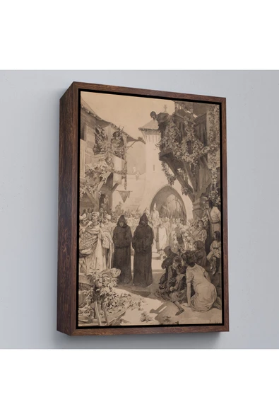 Trezon Ahşap Çerçeveli Alphonse Mucha - İmparator Lothair Ve Masum Papa Tablo-7342 ürün görseli 1