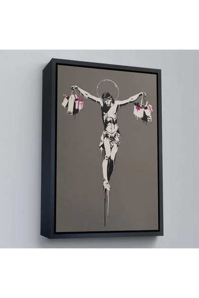 Trezon Ahşap Çerçeveli Alışveriş Torbalı İsa Tablosu - Christ With Shopping Bags-8094 ürün görseli 1