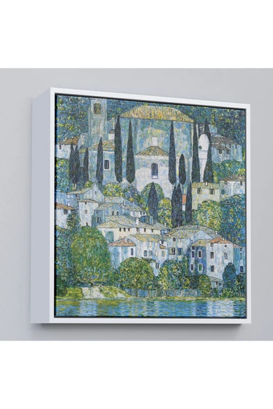 Trezon Ahşap Çerçeveli Gustav Klimt - Cassone’Deki Kilise Selvili Manzara Tablosu-8345 ürün görseli 1
