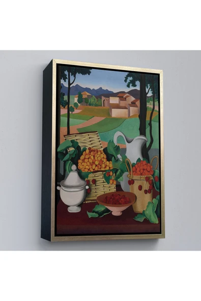 Trezon Ahşap Çerçeveli Auguste Herbin - Kirazlar Tablosu - Cherries-7354 ürün görseli 1