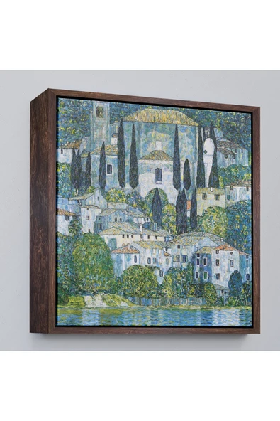 Trezon Ahşap Çerçeveli Gustav Klimt - Cassone’Deki Kilise Selvili Manzara Tablosu-8345 ürün görseli 1