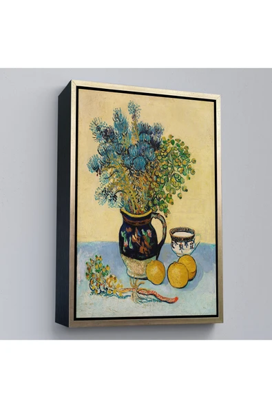 Trezon Ahşap Çerçeveli Natürmort Kır Çiçekleri İle Majolica Tarzı Sürahi Tablo - Vincent Van Gogh-7451 ürün görseli 1