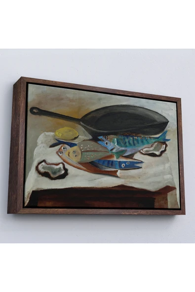 Trezon Ahşap Çerçeveli Picasso-Balık Ve Kızartma Tavası Tablo-7102 ürün görseli 1