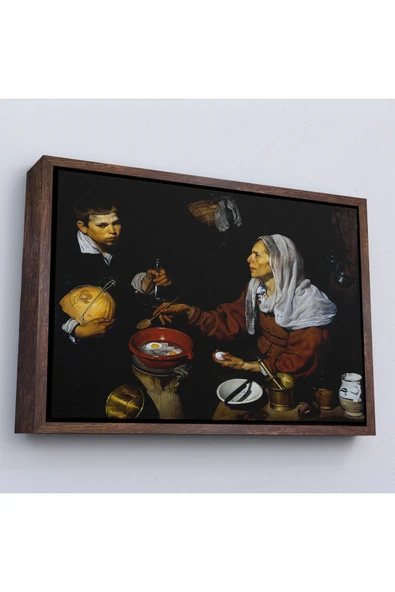 Trezon Ahşap Çerçeveli Diego Velázquez - Yumurta Pişiren Yaşlı Kadın Tablosu - Old Woman Frying Eggs-7051 ürün görseli 1