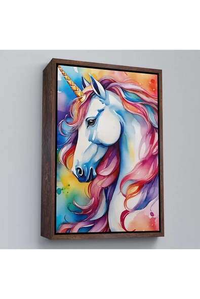 Trezon Ahşap Çerçeveli Sevimli Renkli Unicorn Tablosu-7919 ürün görseli 1