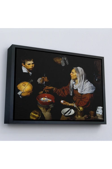 Trezon Ahşap Çerçeveli Diego Velázquez - Yumurta Pişiren Yaşlı Kadın Tablosu - Old Woman Frying Eggs-7051 ürün görseli 1