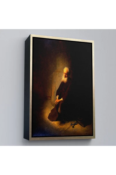 Trezon Ahşap Çerçeveli Rembrandt Van Rijn - Hapishanedeki Havari Aziz Peter Diz Çökmüş Tablo-7410 ürün görseli 1