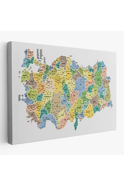 Trezon Türkiye Haritası Kanvas Tablo İl ve İlçeli Ayrıntılı Eğitici Dekoratif Tablo 3046 ürün görseli 1