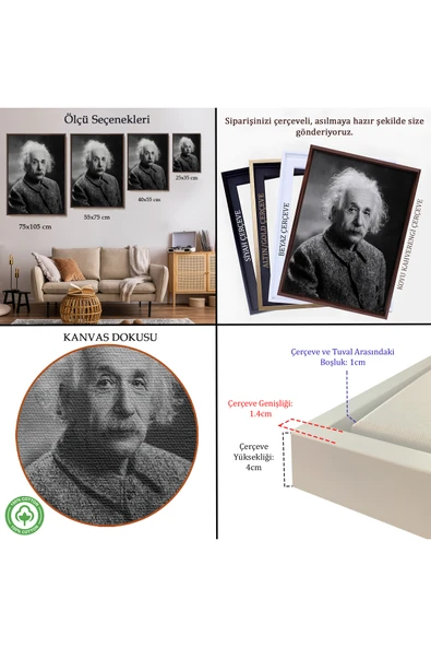 Trezon Ahşap Çerçeveli Albert Einstein Tablo-7845 - Resim 5