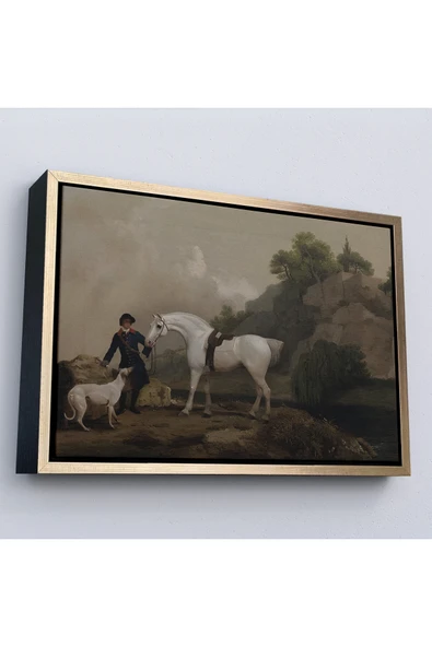 Trezon Ahşap Çerçeveli George Stubbs 'Un Creswell Kayalıkları'Nda Damat Ve Tazı İle Gri Avcı Tablosu ürün görseli 1