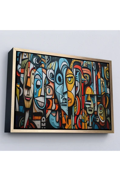 Trezon Ahşap Çerçeveli Kübizm Grafiti Tablosu-7227 ürün görseli 1