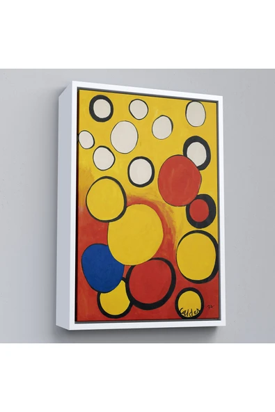 Trezon Ahşap Çerçeveli Calder - Sarı Ve Kırmızı Küreler Tablosu - Orbs On Yellow And Red-7367 ürün görseli 1