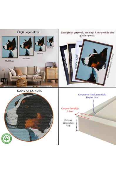 Trezon Ahşap Çerçeveli Sevimli Köpek Tablosu-7635 - Resim 5