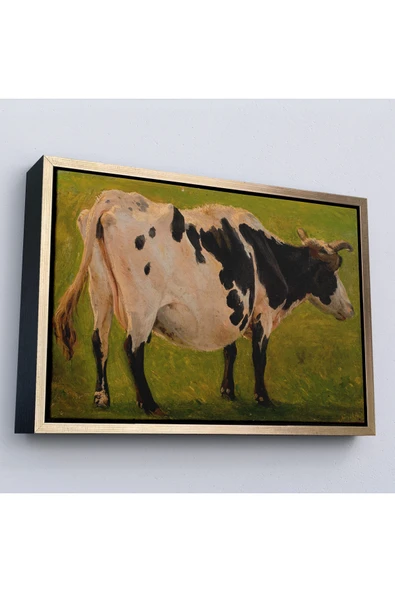 Trezon Ahşap Çerçeveli Carlo Dalgas - Siyah Beyaz Holstein İneği Tablosu-7058 ürün görseli 1
