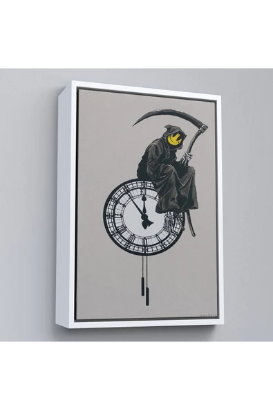 Trezon Ahşap Çerçeveli Banksy - Gülen Azrail Tablosu - Grin Reaper-7313 ürün görseli 1