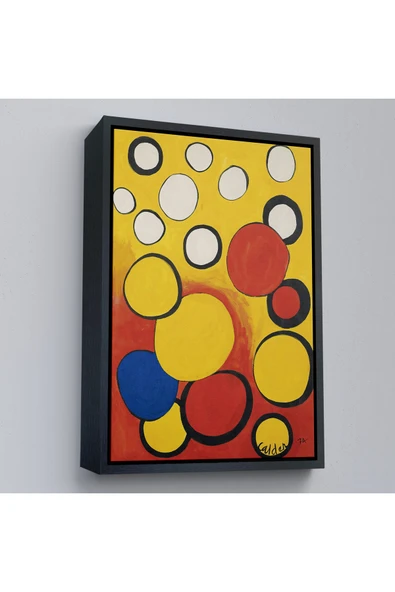 Trezon Ahşap Çerçeveli Alexander Calder - Sarı Ve Kırmızı Küreler Tablosu - Orbs On Yellow And Red-7367 ürün görseli 1