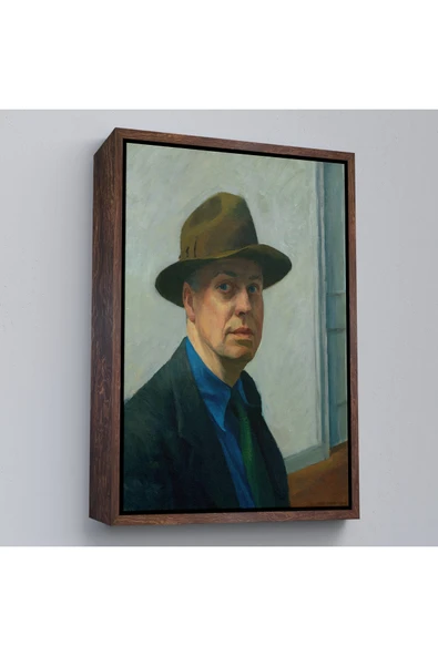 Trezon Ahşap Çerçeveli Edward Hopper Tablosu - Self Portrait-7407 ürün görseli 1