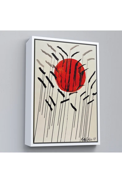 Trezon Ahşap Çerçeveli Alexander Calder - Kızıl Güneş Ve Uzun Otlar Tablosu - Cattails With Red Sun-8090 ürün görseli 1