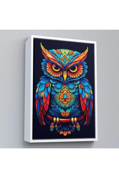 Trezon Ahşap Çerçeveli Mandala Renkli Baykuş Tablo-7554 ürün görseli 1