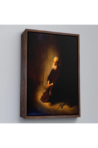 Trezon Ahşap Çerçeveli Rembrandt Van Rijn - Hapishanedeki Havari Aziz Peter Diz Çökmüş Tablo-7410 ürün görseli 1