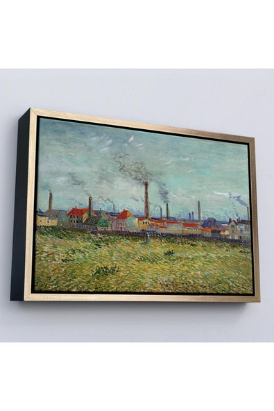 Trezon Ahşap Çerçeveli Vincent Van Gogh Clichy'Deki Fabrikalar Tablo - Factories At Clichy-7170 ürün görseli 1