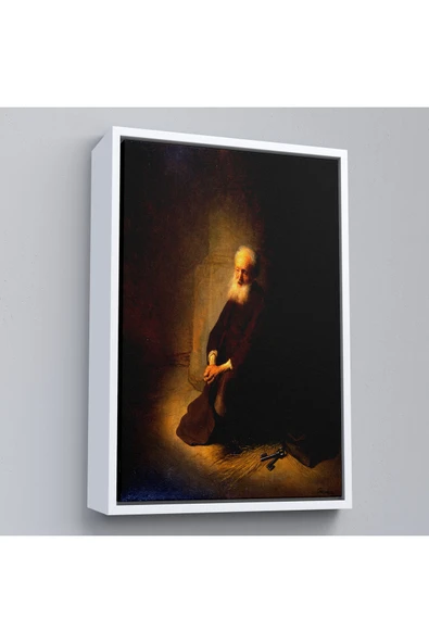 Trezon Ahşap Çerçeveli Rembrandt Van Rijn - Hapishanedeki Havari Aziz Peter Diz Çökmüş Tablo-7410 ürün görseli 1