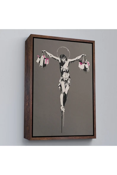 Trezon Ahşap Çerçeveli Alışveriş Torbalı İsa Tablosu - Christ With Shopping Bags-8094 ürün görseli 1