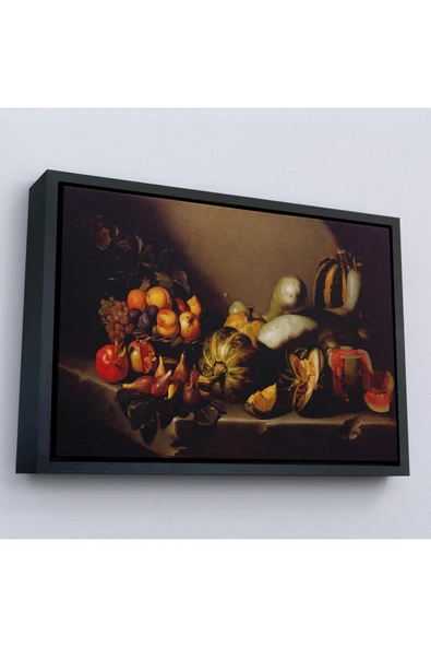 Trezon Ahşap Çerçeveli Caravaggio - Meyveli Natürmort Tablo - Still Life With Fruit-7134 ürün görseli 1