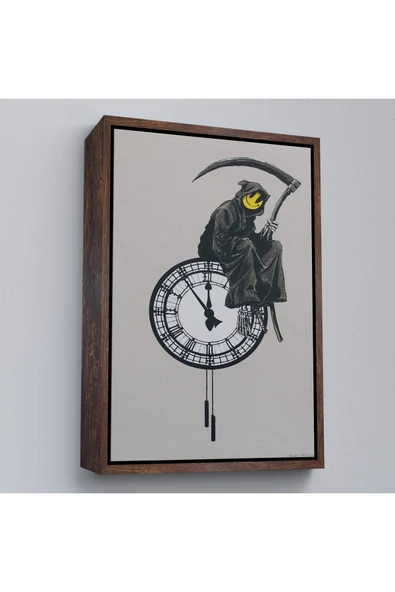 Trezon Ahşap Çerçeveli Banksy - Gülen Azrail Tablosu - Grin Reaper-7313 ürün görseli 1