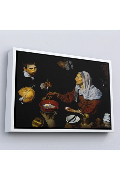 Trezon Ahşap Çerçeveli Diego Velázquez - Yumurta Pişiren Yaşlı Kadın Tablosu - Old Woman Frying Eggs-7051 ürün görseli 1