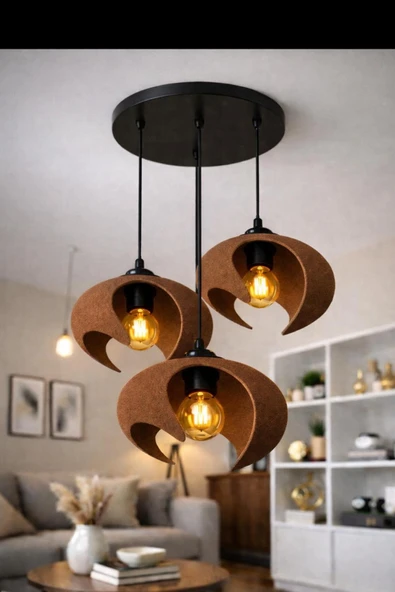 TIGEA Accessories BETON DOKULU İSKANDİNAV TARZ PREMİUM SALON/ OTURMA ODASI SARKIT ÜÇLÜ SALON AVİZE ürün görseli 1