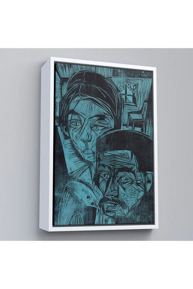 Trezon Ahşap Çerçeveli Ernst Ludwig Kirchner - Kulübedeki Köylü Çift Tablosu-8078 ürün görseli 1