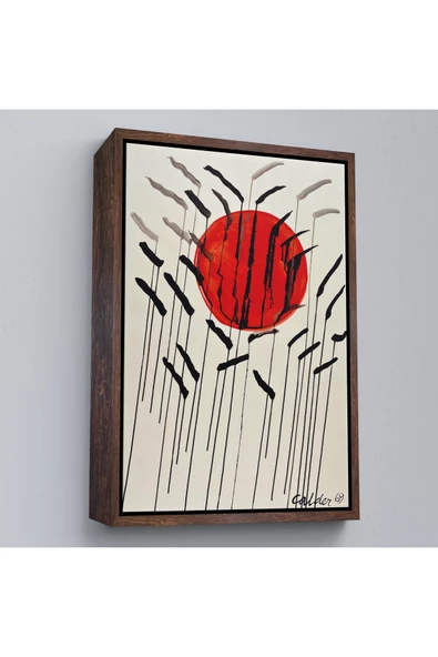 Trezon Ahşap Çerçeveli Alexander Calder - Kızıl Güneş Ve Uzun Otlar Tablosu - Cattails With Red Sun-8090 ürün görseli 1
