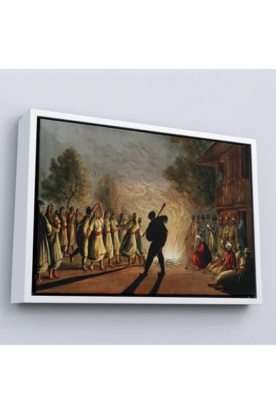 Trezon Ahşap Çerçeveli Luigi Mayer'In Bulgar Köylülerinin Dansı Tablosu-7036 ürün görseli 1