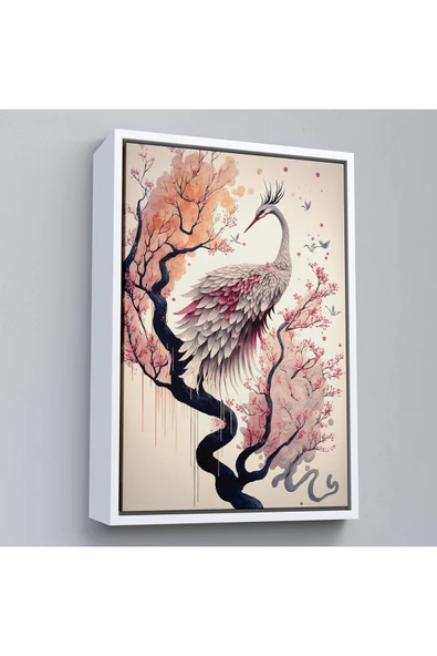Trezon Ahşap Çerçeveli Sakura Ağacındaki Güzel Turna Tablosu-7911 ürün görseli 1