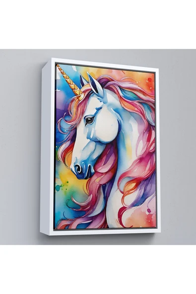 Trezon Ahşap Çerçeveli Sevimli Renkli Unicorn Tablosu-7919 ürün görseli 1