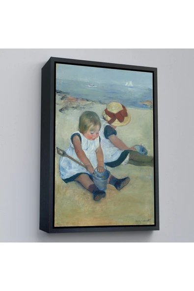 Trezon Ahşap Çerçeveli Mary Cassatt - Sahilde Oynayan Çocuklar Tablo-8092 ürün görseli 1