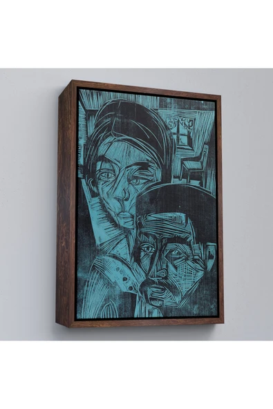 Trezon Ahşap Çerçeveli Ernst Ludwig Kirchner - Kulübedeki Köylü Çift Tablosu-8078 ürün görseli 1