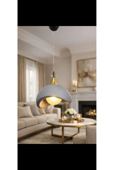TIGEA Accessories BETON GÖRÜNÜMLÜ İSKANDİNAV TARZI LED TOPLU 3 RENK YANABİLEN SALON/OTURMA ODASI TEKLİ SARKIT AVİZE ürün görseli 1