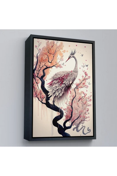 Trezon Ahşap Çerçeveli Sakura Ağacındaki Güzel Turna Tablosu-7911 ürün görseli 1