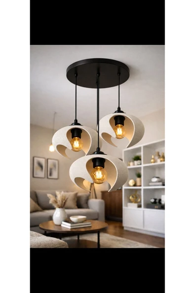 TIGEA Accessories BETON DOKULU İSKANDİNAV TARZ PREMİUM SALON/ OTURMA ODASI SARKIT ÜÇLÜ SALON AVİZE ürün görseli 1