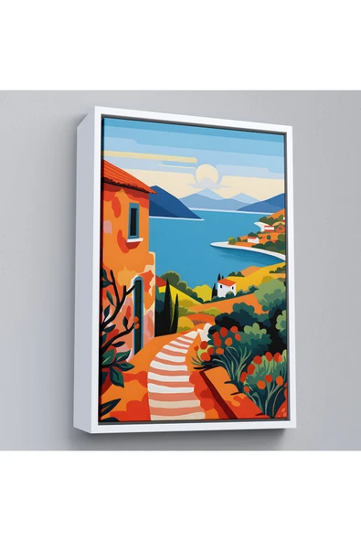 Trezon Ahşap Çerçeveli Pastel Minimalist Deniz Manzarası Tablo-7672 ürün görseli 1