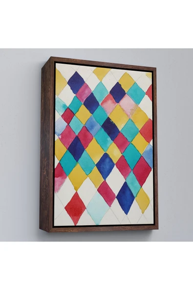 Trezon Ahşap Çerçeveli Elmaslarla Renk Çalışması Tablo - Vasily Kandinsky-7491 ürün görseli 1
