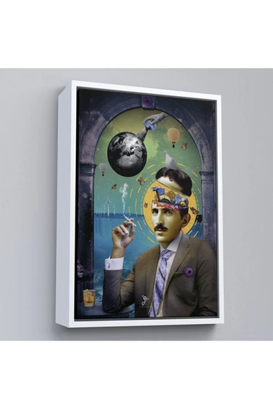 Trezon Ahşap Çerçeveli Soyut Nikola Tesla Tablosu-7924 ürün görseli 1