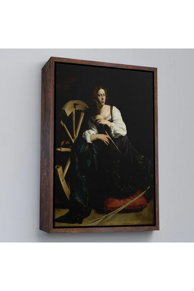 Trezon Ahşap Çerçeveli Caravaggio - İskenderiyeli Aziz Catherine Tablosu-7386 ürün görseli 1