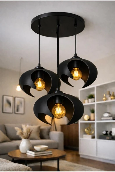 TIGEA Accessories BETON DOKULU İSKANDİNAV TARZ PREMİUM SALON/ OTURMA ODASI SARKIT ÜÇLÜ SALON AVİZE ürün görseli 1