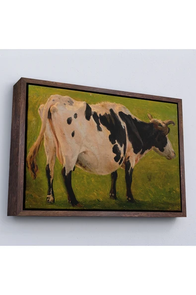 Trezon Ahşap Çerçeveli Carlo Dalgas - Siyah Beyaz Holstein İneği Tablosu-7058 ürün görseli 1