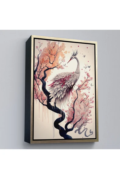 Trezon Ahşap Çerçeveli Sakura Ağacındaki Güzel Turna Tablosu-7911 ürün görseli 1